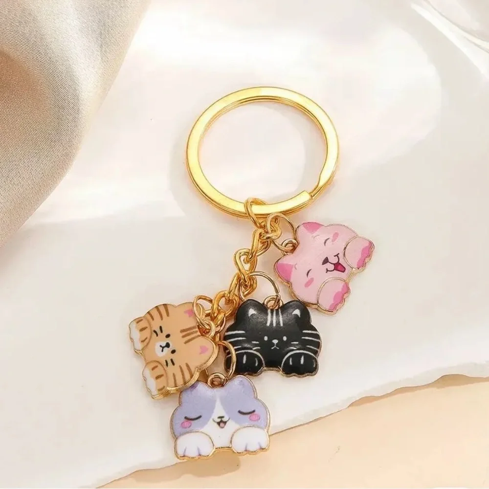 Cat Tiered Keychain, Cute Kawaii Neko Kitty Tabby Calico  Key Holder Charm